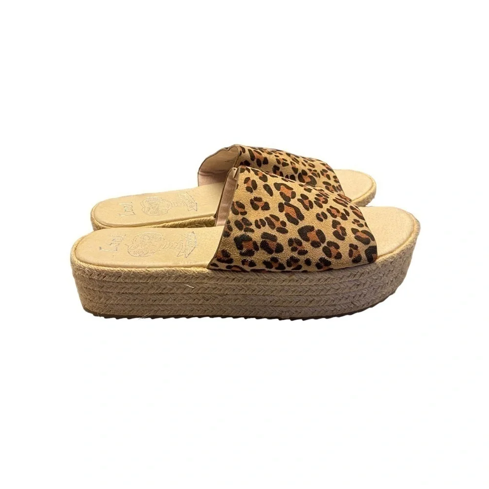 Cool My Shoes Espadrilles Cheetah Band Slides Platform Sandals Size: 9